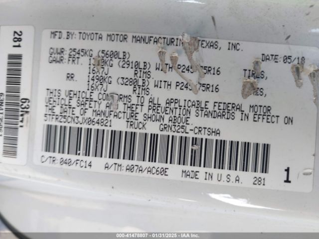 5TFRZ5CN3JX064821 Toyota Tacoma Sr5 V6