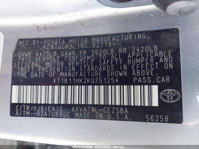 4T1B11HK2KU751254 Toyota CAMRY SE