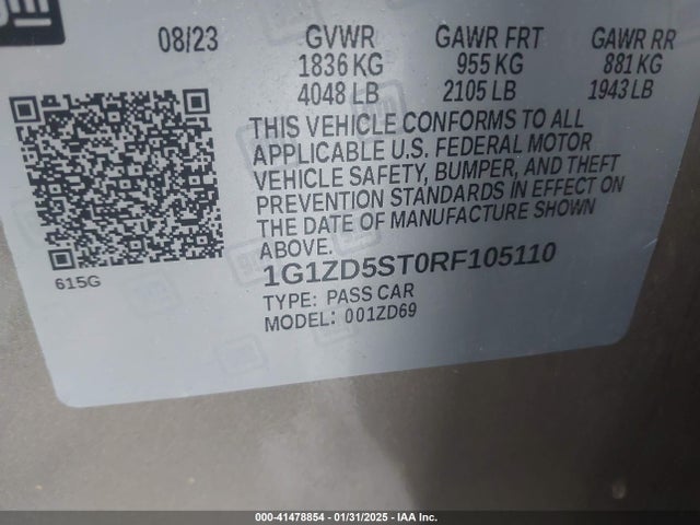 1G1ZD5ST0RF105110 Chevrolet Malibu Fwd 1lt
