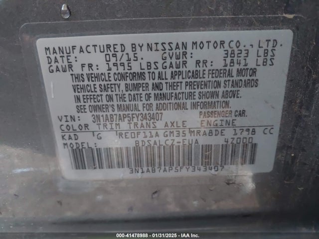 Nissan SENTRA S 2015 3N1AB7AP5FY343407 Image 9