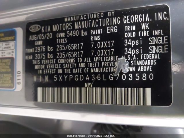 5XYPGDA36LG703580 KIA Sorento 2.4l Lx