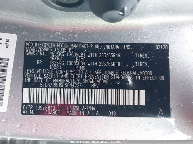 Toyota Highlander Le 2020 5TDBZRBH9LS014227 Image 9
