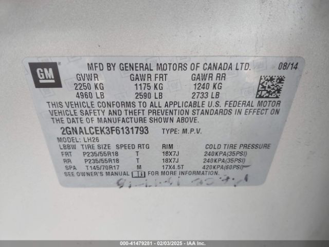 2GNALCEK3F6131793 Chevrolet Equinox 2lt