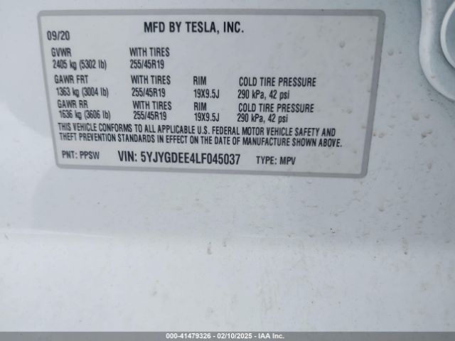 5YJYGDEE4LF045037 Tesla Model Y Long Range Dual Motor All-wheel Drive
