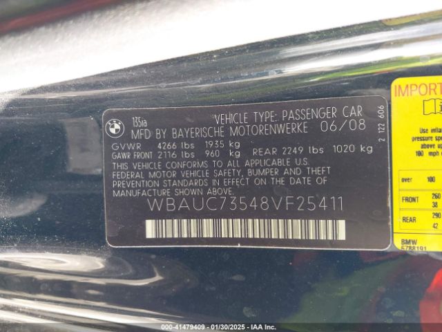 2008 BMW 135I WBAUC73548VF25411 Photo 8