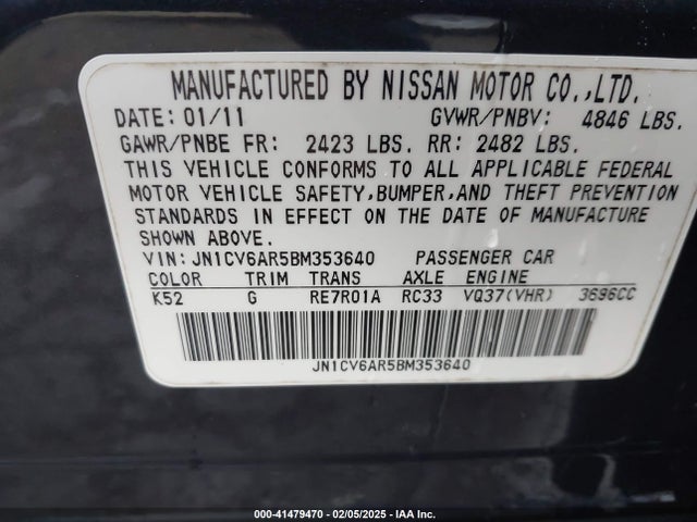 Aukcja sprzedaży 2011 Infiniti G37x, vin: JN1CV6AR5BM353640, numer aukcji: 41479470