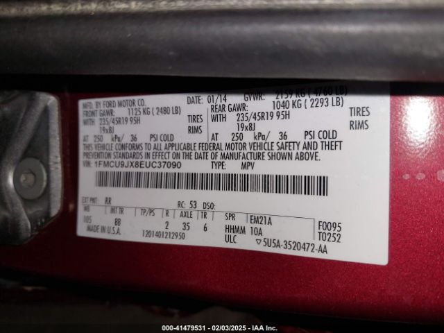 1FMCU9JX8EUC37090 Ford Escape Titanium