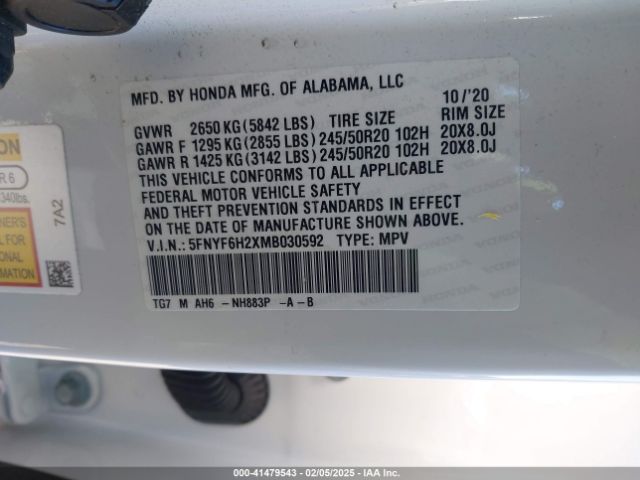5FNYF6H2XMB030592 Honda Pilot Awd Special Edition