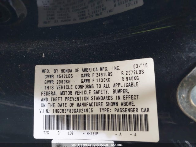 1HGCR3F80GA024905 Honda Accord Ex-l V-6