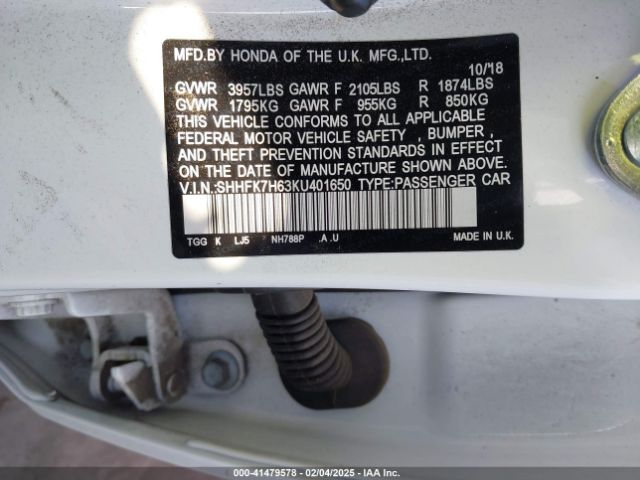 SHHFK7H63KU401650 Honda CIVIC EX