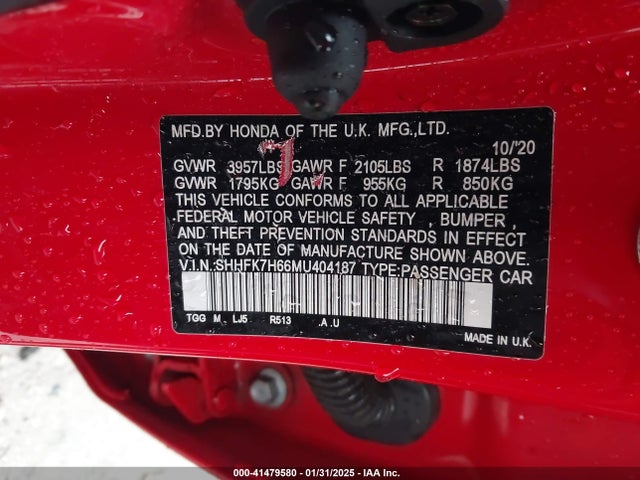 SHHFK7H66MU404187 Honda CIVIC EX