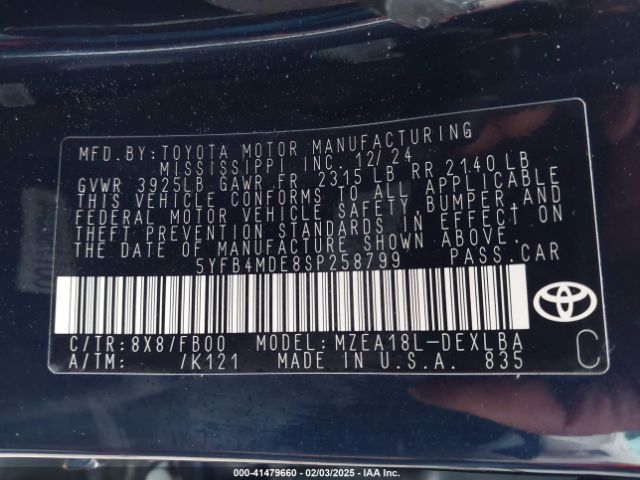 5YFB4MDE8SP258799 Toyota COROLLA LE