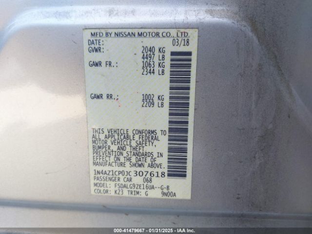 1N4AZ1CP0JC307618 Nissan Leaf Sl