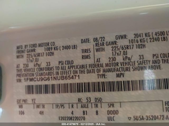 2022 FORD ESCAPE 1FMCU9G61NUB65471 Photo 8
