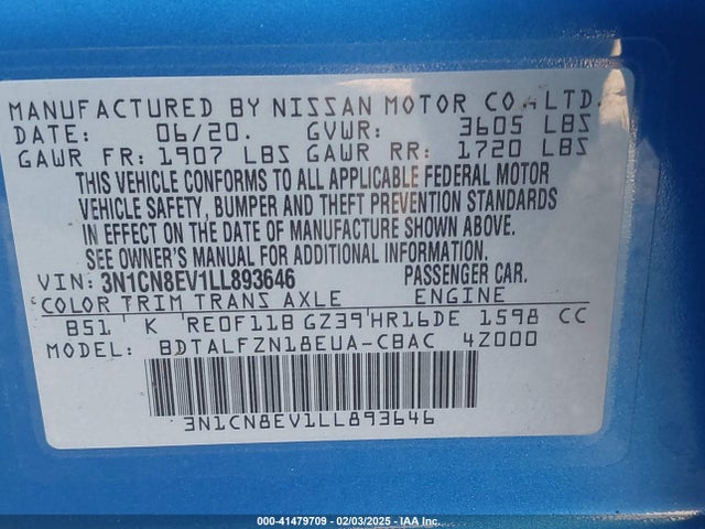 Nissan Versa Sv Xtronic Cvt 2020 3N1CN8EV1LL893646 Image 9