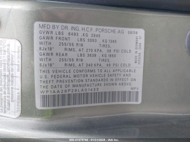 2009 PORSCHE CAYENNE WP1AA29P29LA01433 Photo 8