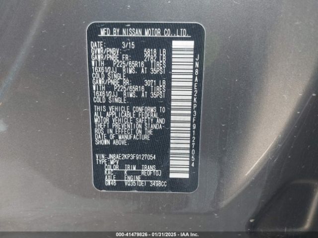 JN8AE2KP3F9127054 Nissan QUEST S