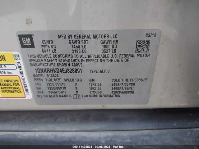 1GNKRHKD4EJ328091 Chevrolet Traverse 2lt