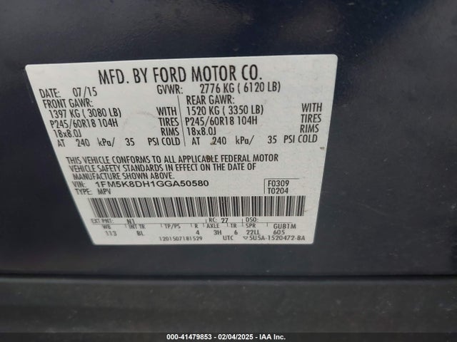 1FM5K8DH1GGA50580 Ford EXPLORER XLT