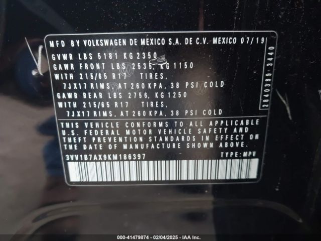 3VV1B7AX9KM186397 Volkswagen Tiguan 2.0t S