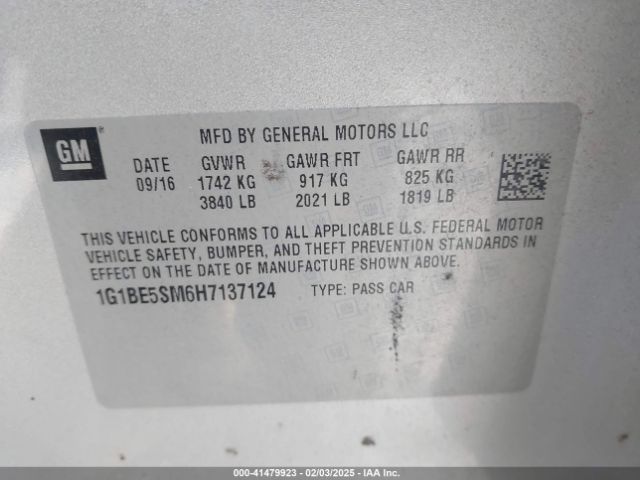 1G1BE5SM6H7137124 Chevrolet Cruze Lt Auto