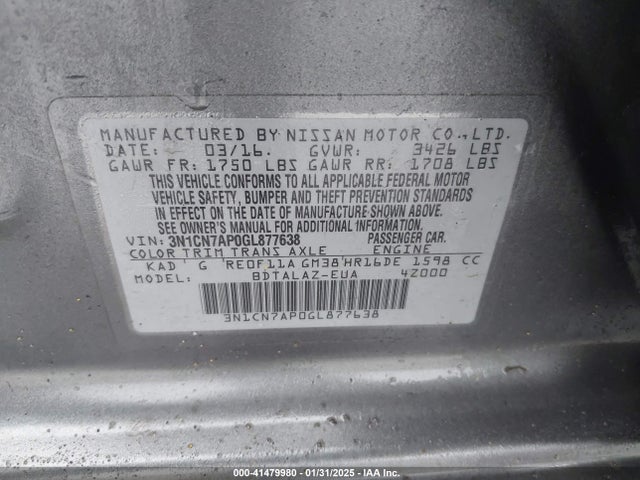 Nissan Versa 1.6 S+ 2016 3N1CN7AP0GL877638 Image 9