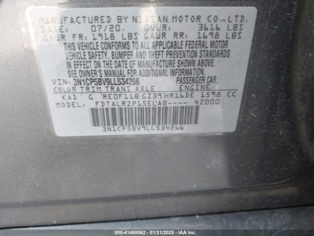 3N1CP5BV9LL534266 Nissan Kicks S Xtronic Cvt
