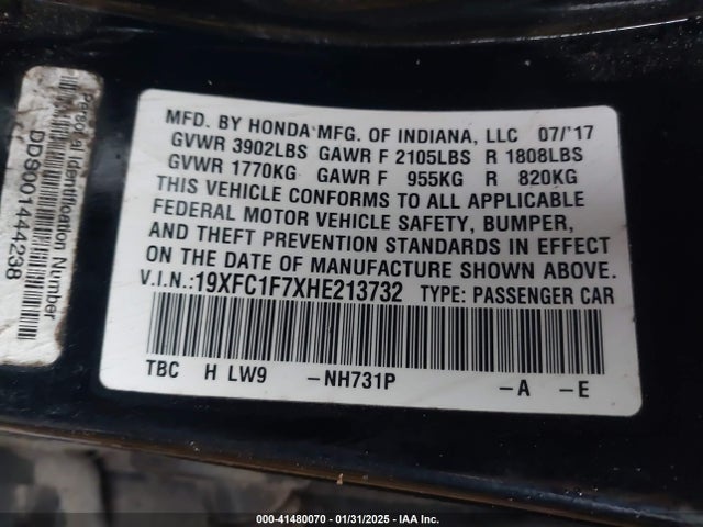 Honda Civic Ex-l 2017 19XFC1F7XHE213732 Image 9