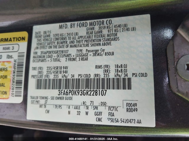 Ford Fusion Titanium 2016 3FA6P0K93GR228107 Image 9