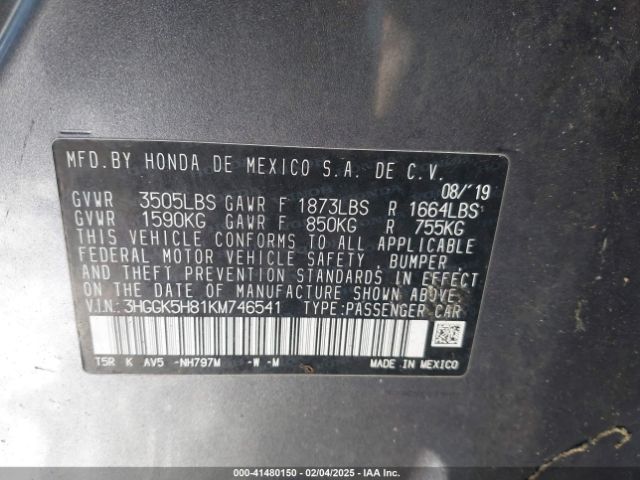 3HGGK5H81KM746541 Honda FIT EX