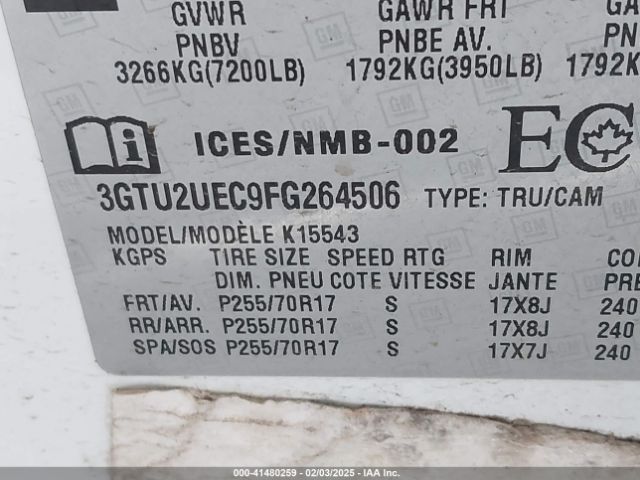 3GTU2UEC9FG264506 GMC Sierra 1500 Sle