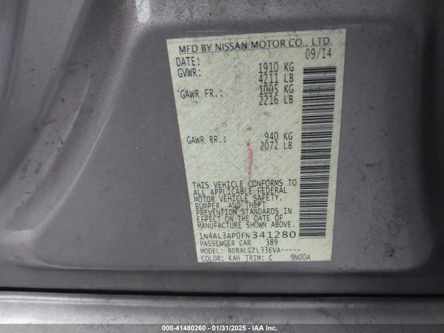 Nissan Altima 2.5 S 2015 1N4AL3AP0FN341280 Image 9