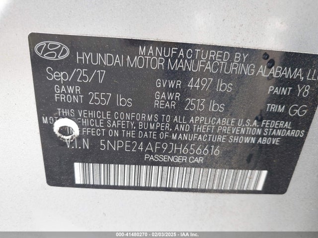 5NPE24AF9JH656616 Hyundai SONATA SE