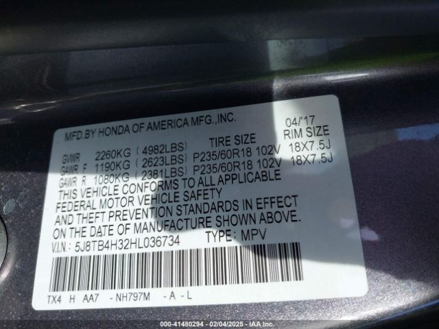 5J8TB4H32HL036734 Acura Rdx Acurawatch Plus Package
