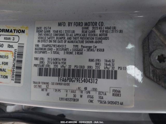 1FA6P0G79E5404312 Ford FUSION S
