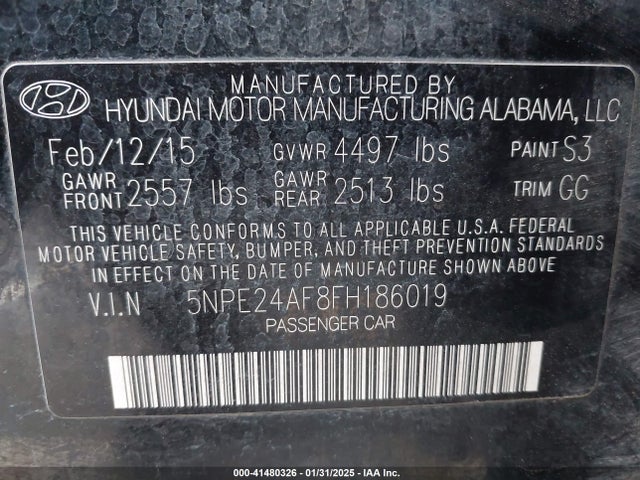 Hyundai SONATA SE 2015 5NPE24AF8FH186019 Image 9
