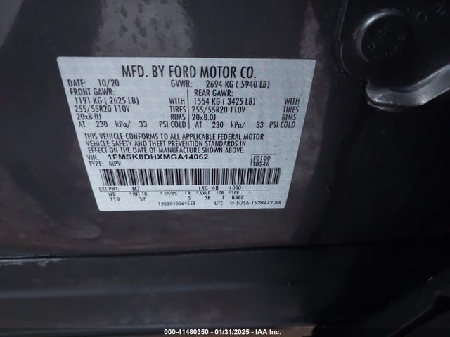 1FMSK8DHXMGA14062 Ford EXPLORER XLT