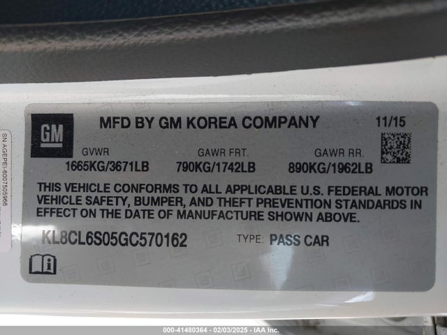 KL8CL6S05GC570162 Chevrolet Spark Ev 2lt