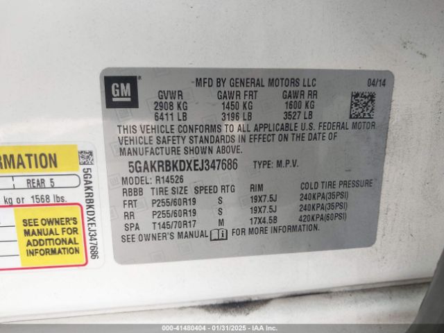 5GAKRBKDXEJ347686 Buick Enclave Leather