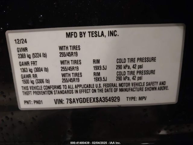 7SAYGDEEXSA354929 Tesla Model Y Long Range Dual Motor All-wheel Drive