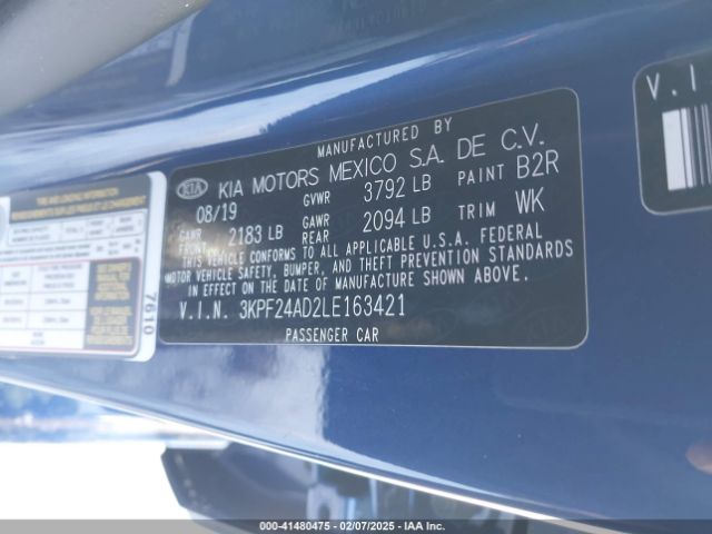 3KPF24AD2LE163421 KIA Forte Lxs
