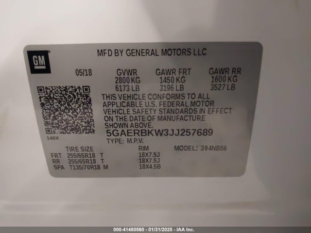 5GAERBKW3JJ257689 Buick Enclave Essence