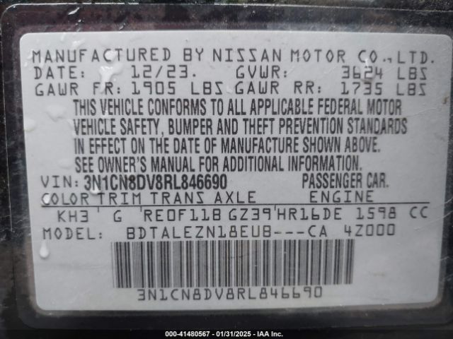 3N1CN8DV8RL846690 Nissan Versa 1.6 S