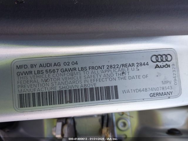 2004 AUDI ALLROAD WA1YD64B74N078543 Photo 8