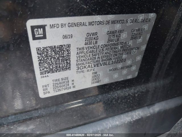 3GKALVEV8LL102204 GMC Terrain Awd Slt