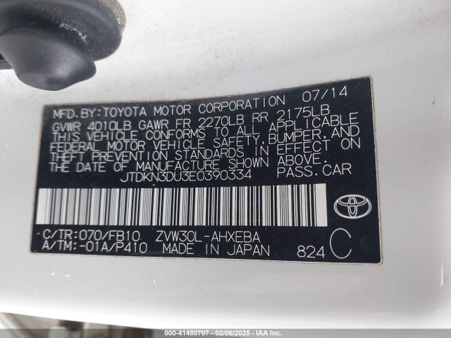 Toyota Prius Two 2014 JTDKN3DU3E0390334 Image 9