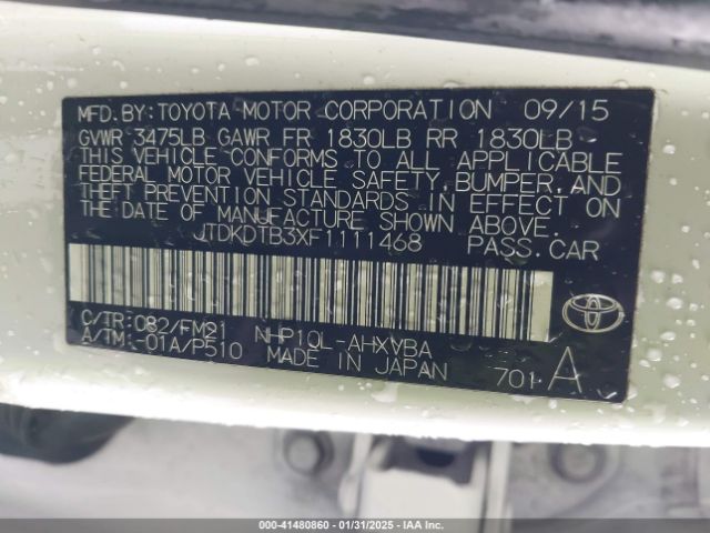 JTDKDTB3XF1111468 Toyota Prius C Two