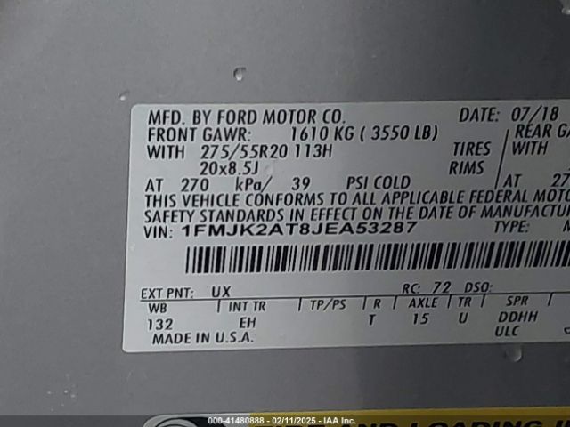 1FMJK2AT8JEA53287 Ford Expedition Max Limited