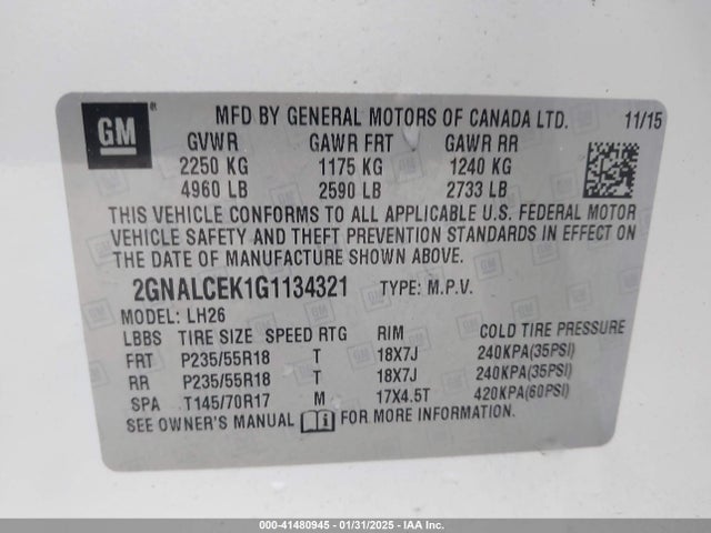 Chevrolet EQUINOX LT 2016 2GNALCEK1G1134321 Image 9