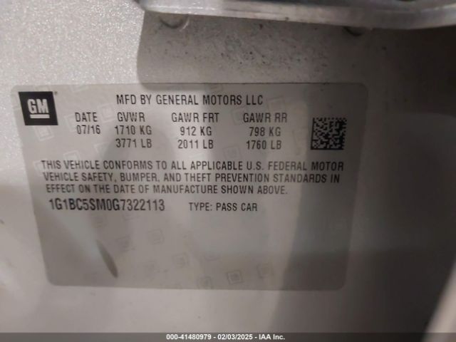 1G1BC5SM0G7322113 Chevrolet Cruze Ls Auto